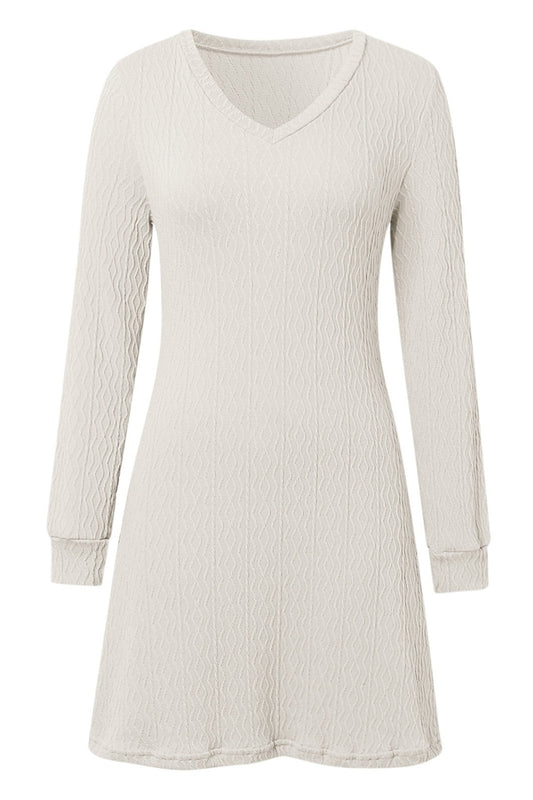 Texture V-Neck Long Sleeve Dress - Classique Collection