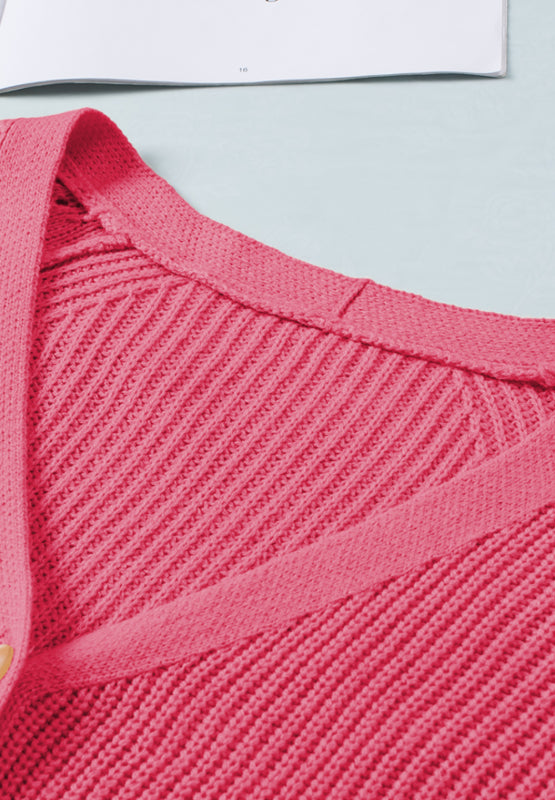 Openwork V-Neck Button Up Cardigan - ClassiQ