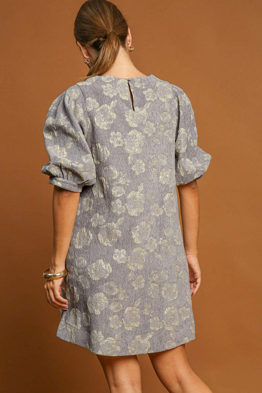 Umgee Floral Jacquard Puff Sleeve Mini Dress - Classique Collection