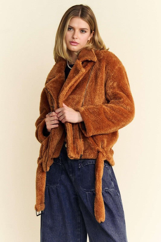 Davi & Dani Fuzzy Zip Up Collared Neck Jacket - Classique Collection