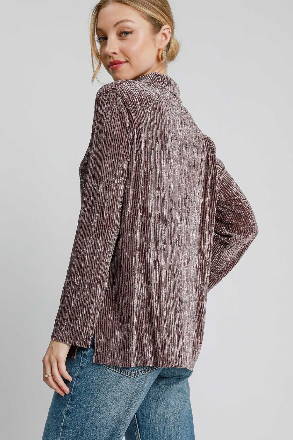 Umgee Side Slit Texture Button Up Shirt - Classique Collection
