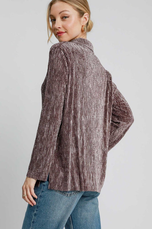 Umgee Side Slit Texture Button Up Shirt - Classique Collection