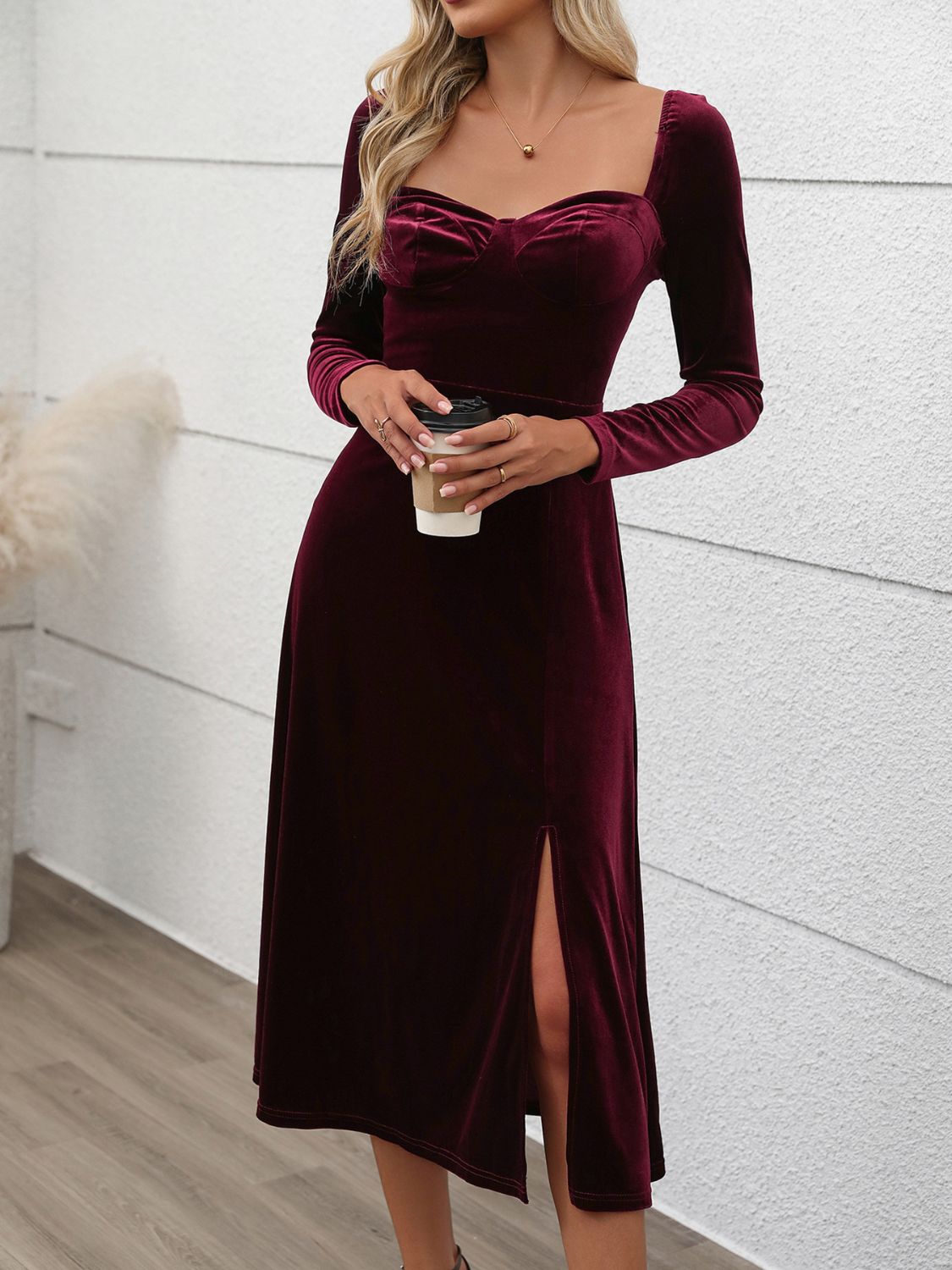 Perfee Sweetheart Neck Long Sleeve Midi Dress - Classique Collection