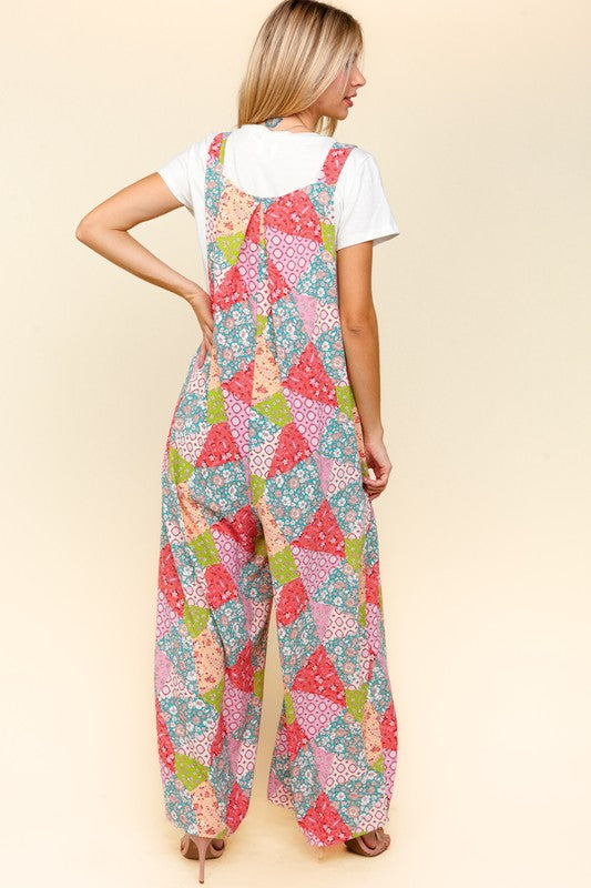 Haptics Full Size Printed Wide Leg Overalls with Side Pockets - Classique Collection