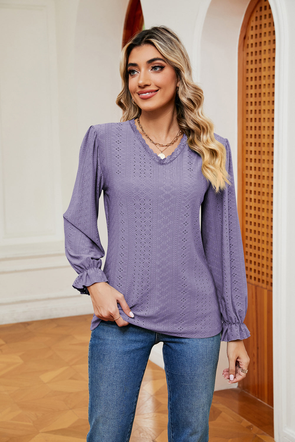 V-Neck Flounce Sleeve Blouse - Classique Collection