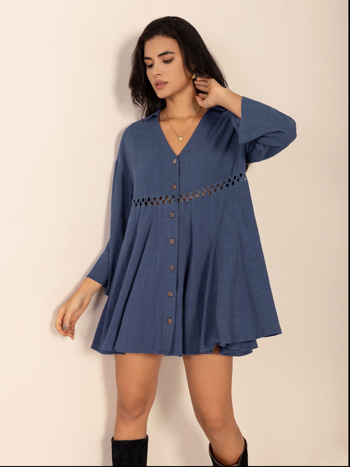 Cutout Johnny Collar Long Sleeve Mini Dress - Classique Collection