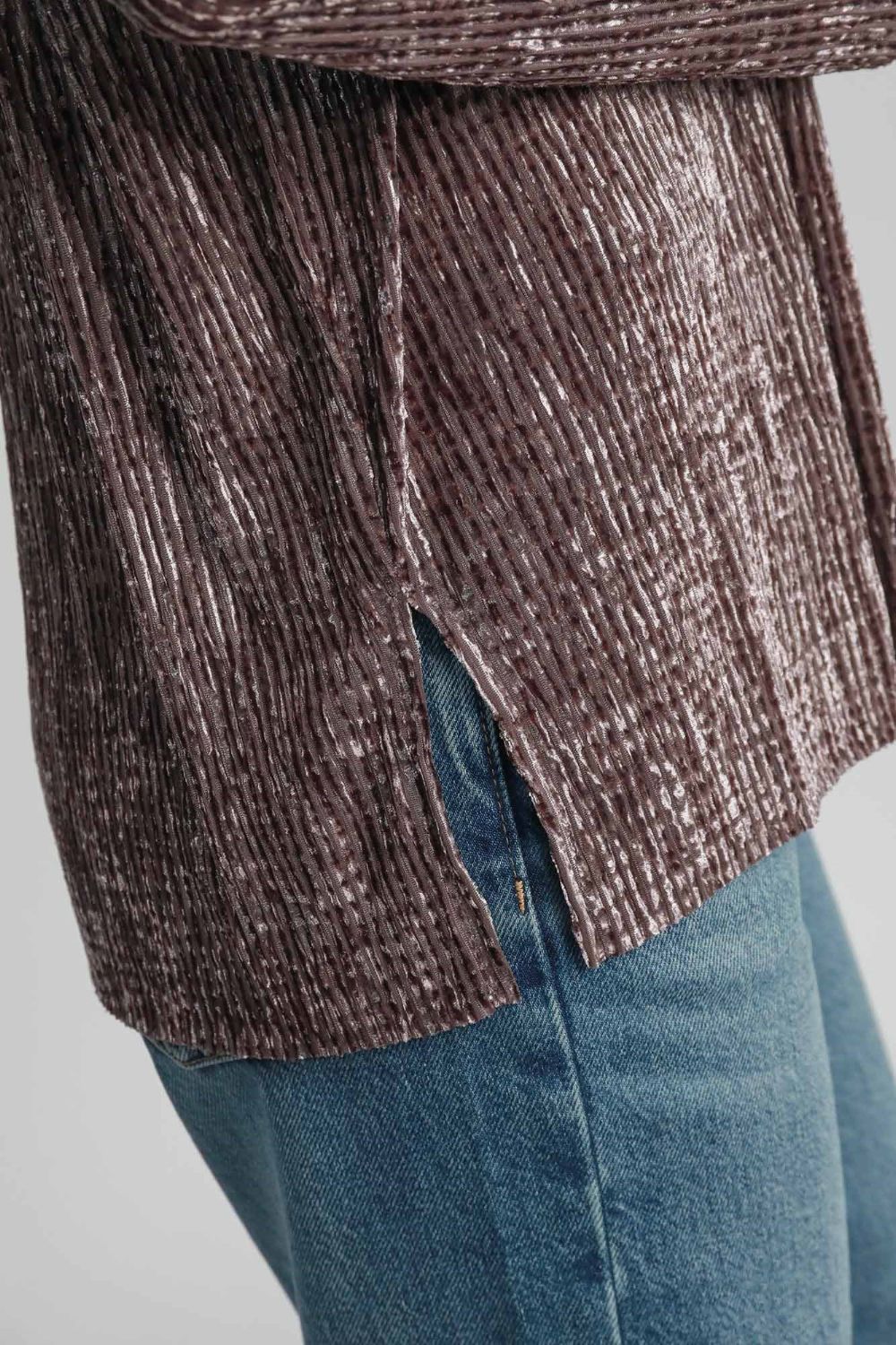 Umgee Side Slit Texture Button Up Shirt - Classique Collection