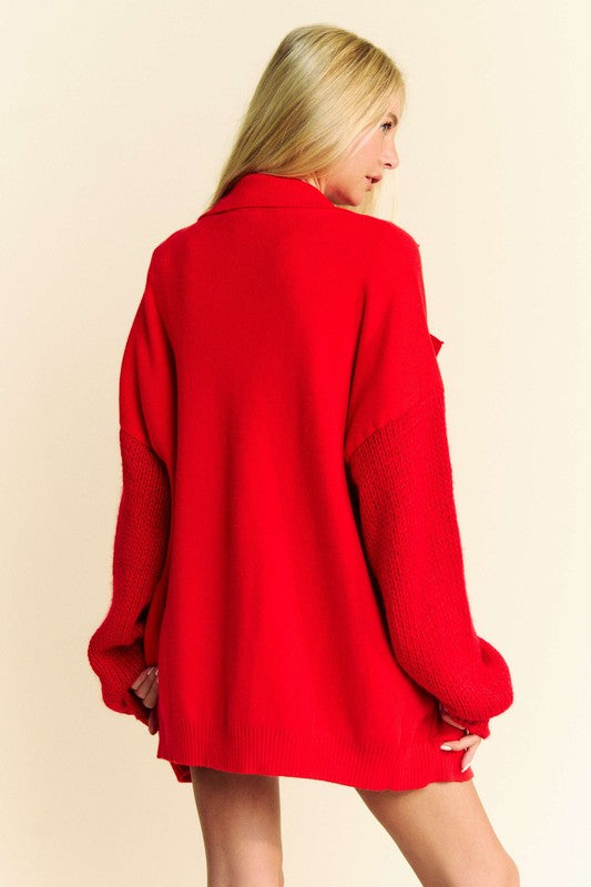 Davi & Dani Button Up Dropped Shoulder Cardigan with Pockets - Classique Collection