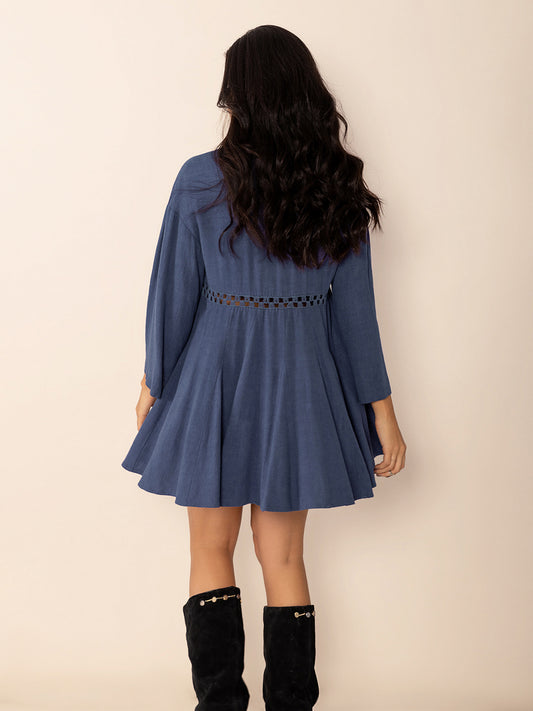 Cutout Johnny Collar Long Sleeve Mini Dress - Classique Collection