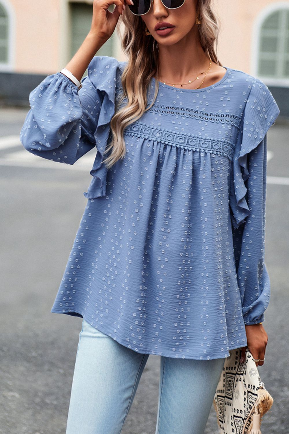 Devine Ruffle Trim Balloon Sleeve Blouse - Classique Collection