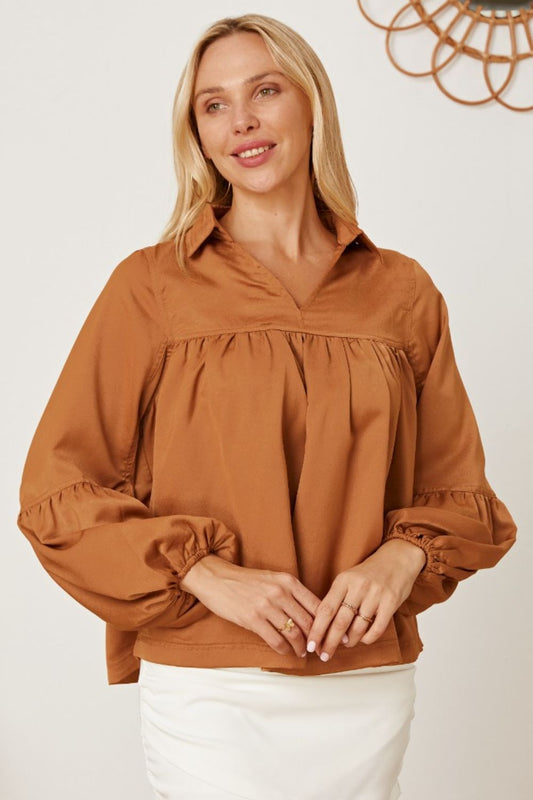 Balloon Sleeve Collared Neck Blouse - Classique Collection