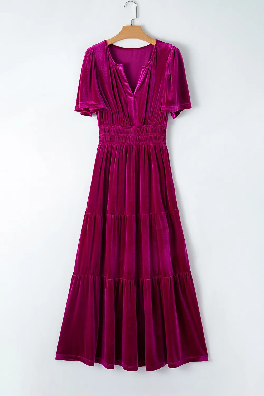 Tiered Notched Short Sleeve Dress with Pockets - Classique Collection