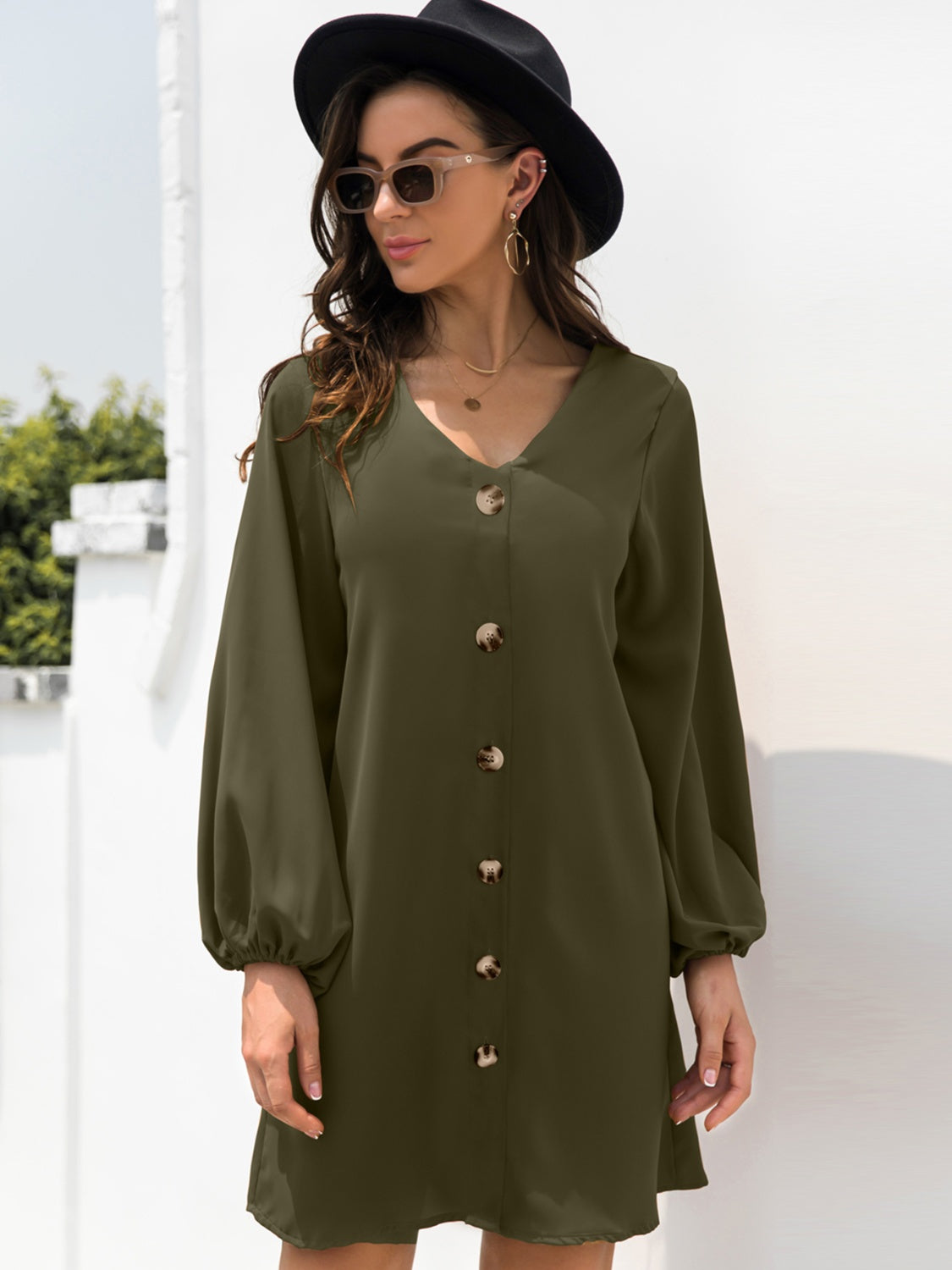 V-Neck Long Sleeve Mini Dress - Classique Collection