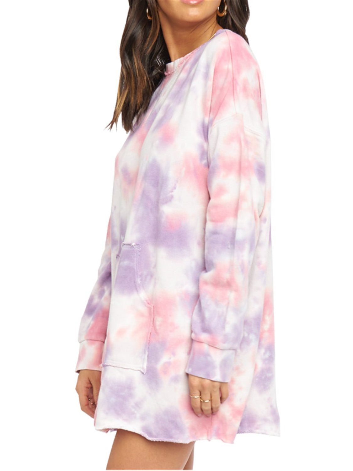 Pocketed Tie-Dye Round Neck Long Sleeve Dress - Classique Collection