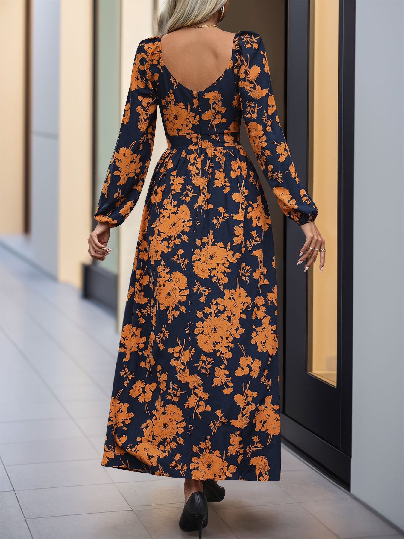 Perfee Split Printed Surplice Long Sleeve Midi Dress - Classique Collection
