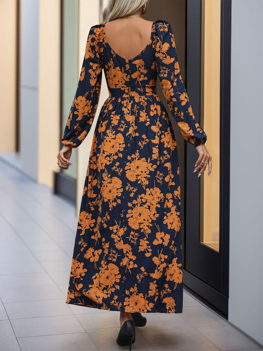 Perfee Split Printed Surplice Long Sleeve Midi Dress - Classique Collection