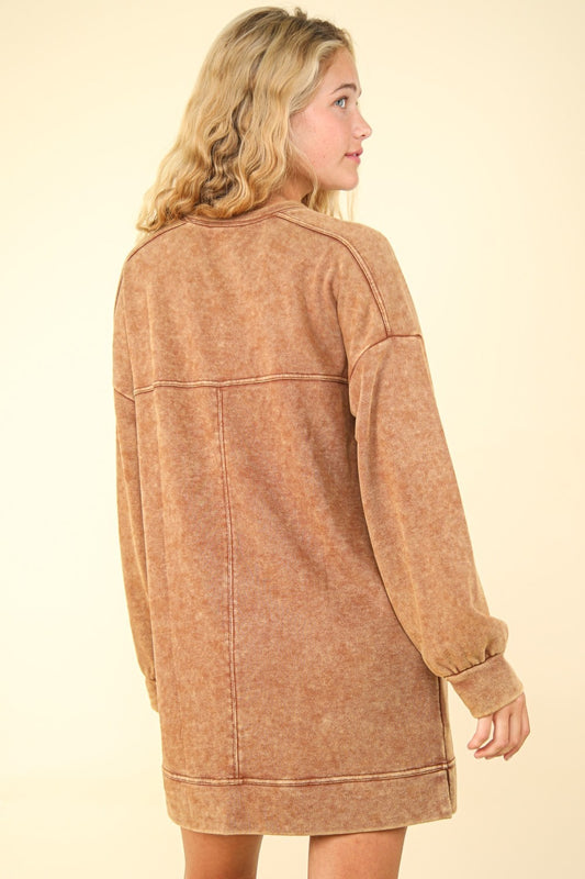 VERY J Mineral Washed Oversized Sweatshirt Mini Dress - Classique Collection