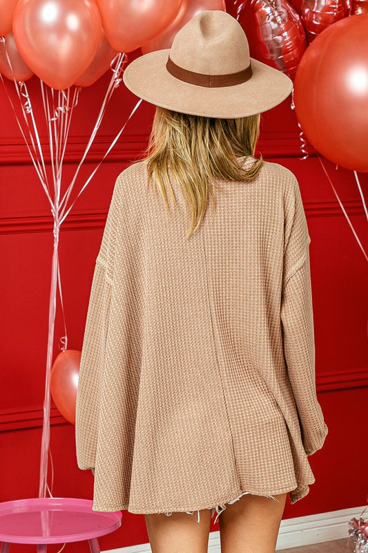 BiBi V-Neck Waffle Uneven Hem Top - Classique Collection