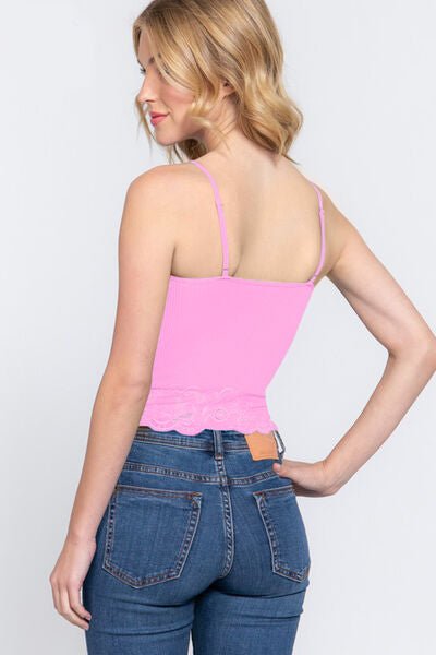 ACTIVE BASIC V - Neck Lace Detail Ribbed Seamless Cami