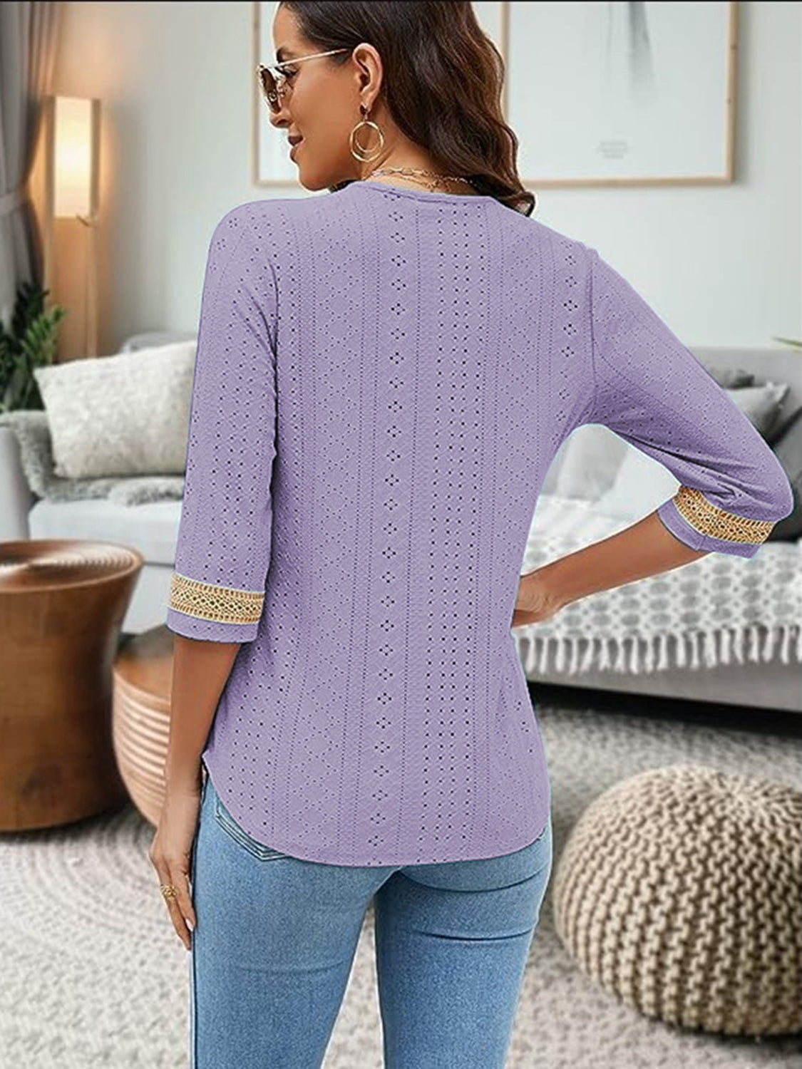 V-Neck Eyelet Blouse - Classique Collection