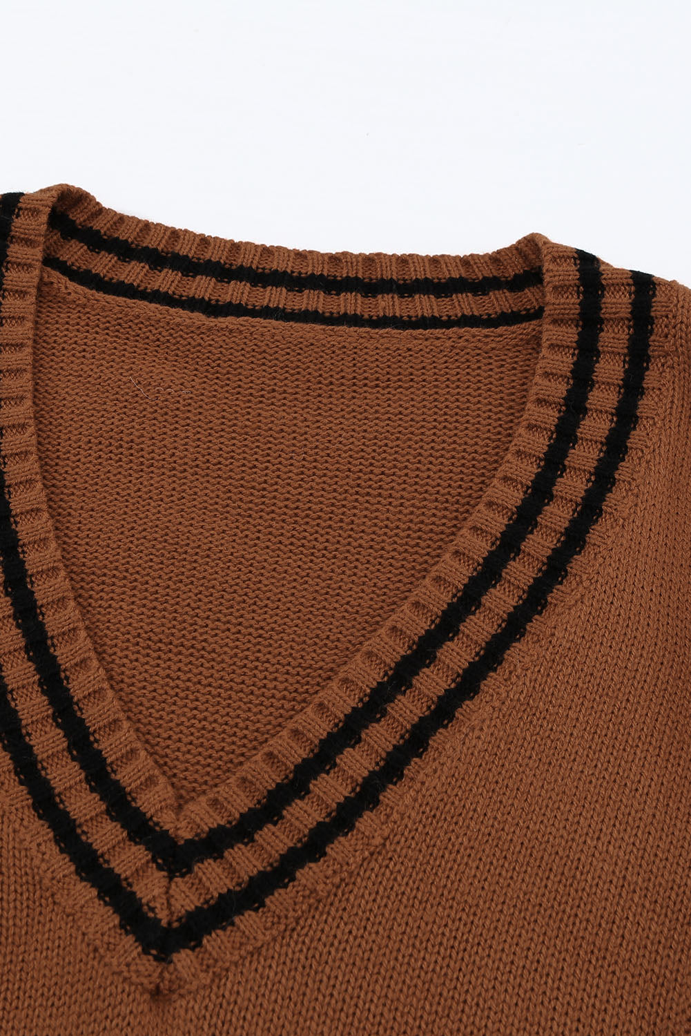 Striped Trim V-Neck Sweater Vest - ClassiQ