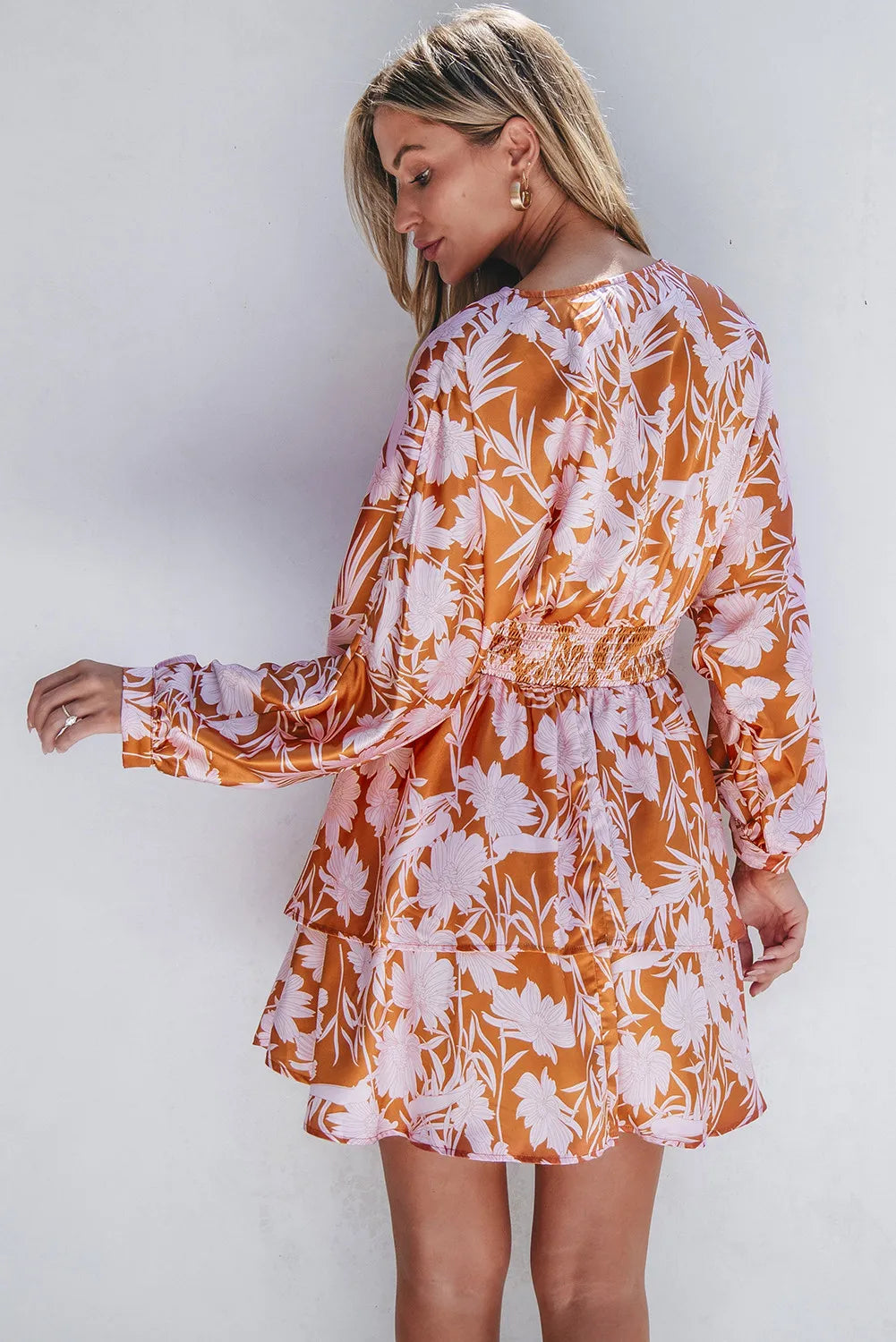 Smocked Printed Long Sleeve Mini Dress - Classique Collection