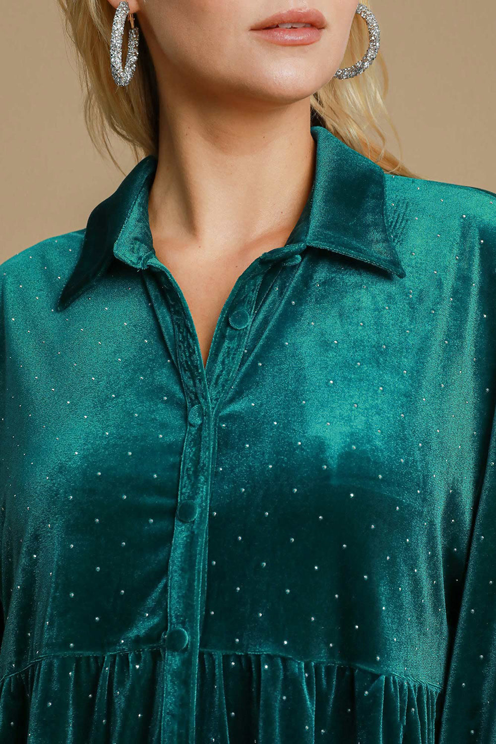Umgee Full Size Polka Dot Collared Neck Button Up Shirt - Classique Collection