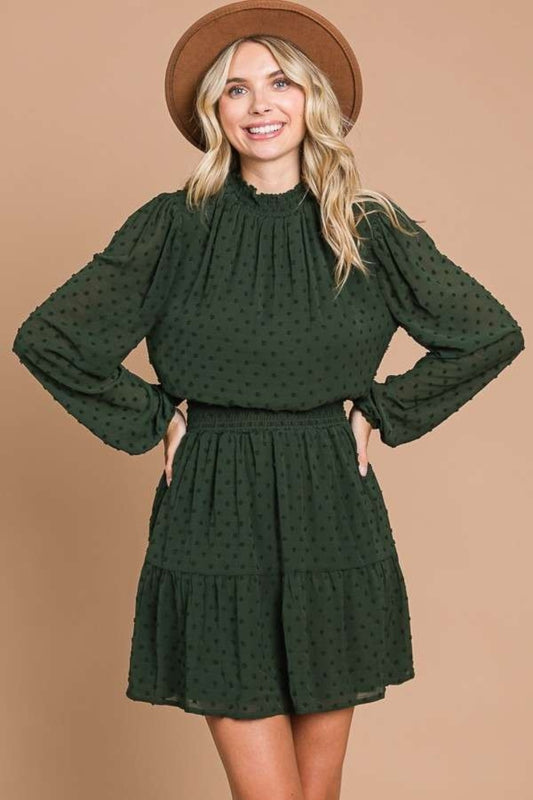 Culture Code Swiss Dot Smock Neck Mini Dress with Pockets - Classique Collection