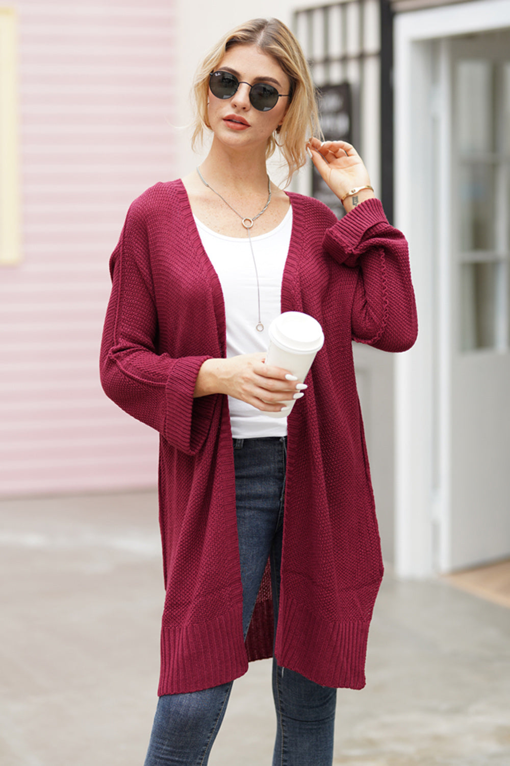Open Front Long Sleeve Cardigan - ClassiQ