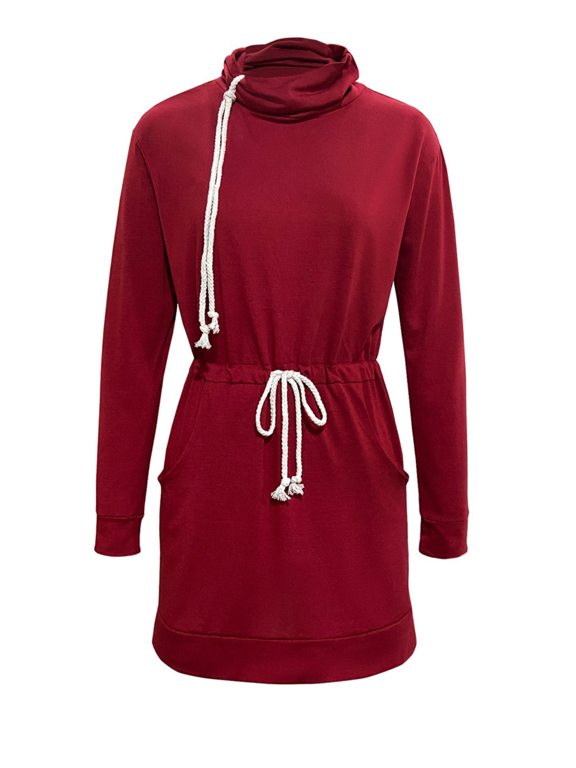 Drawstring Turtleneck Long Sleeve Mini Dress - Classique Collection