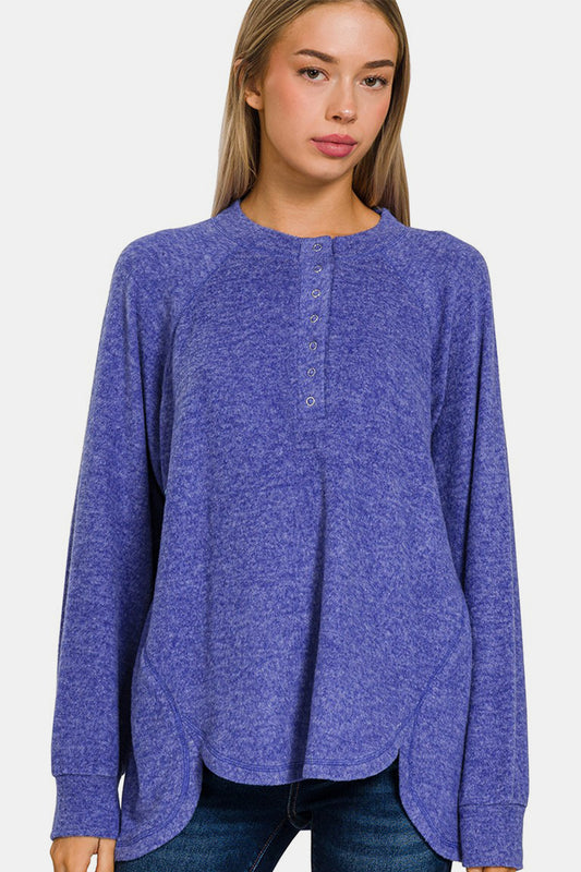Zenana Full Size Brushed Melange Hacci High-Low Sweater - ClassiQ