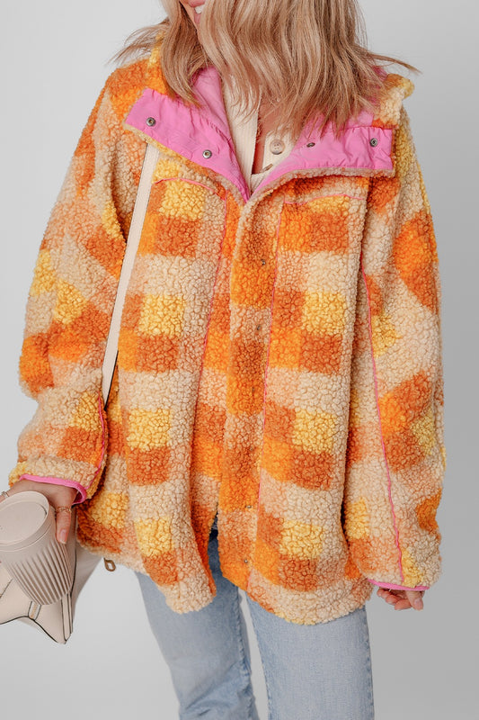 Checkered Long Sleeve Sherpa Hooded Jacket - Classique Collection