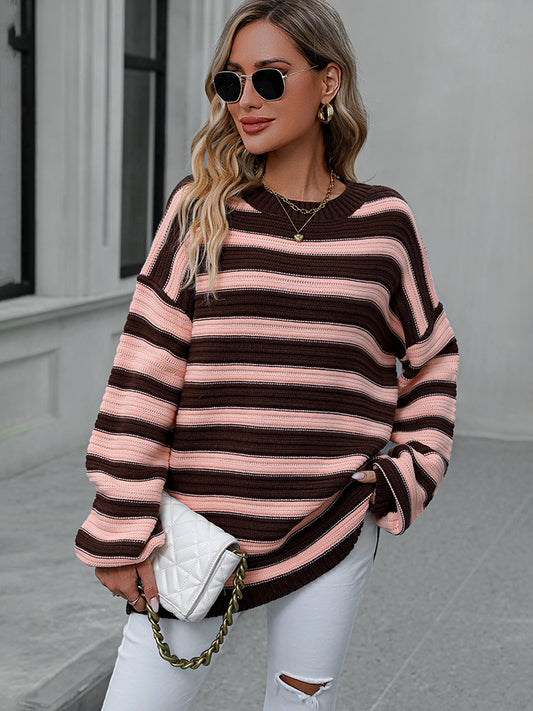 Striped Dropped Shoulder Sweater - ClassiQ