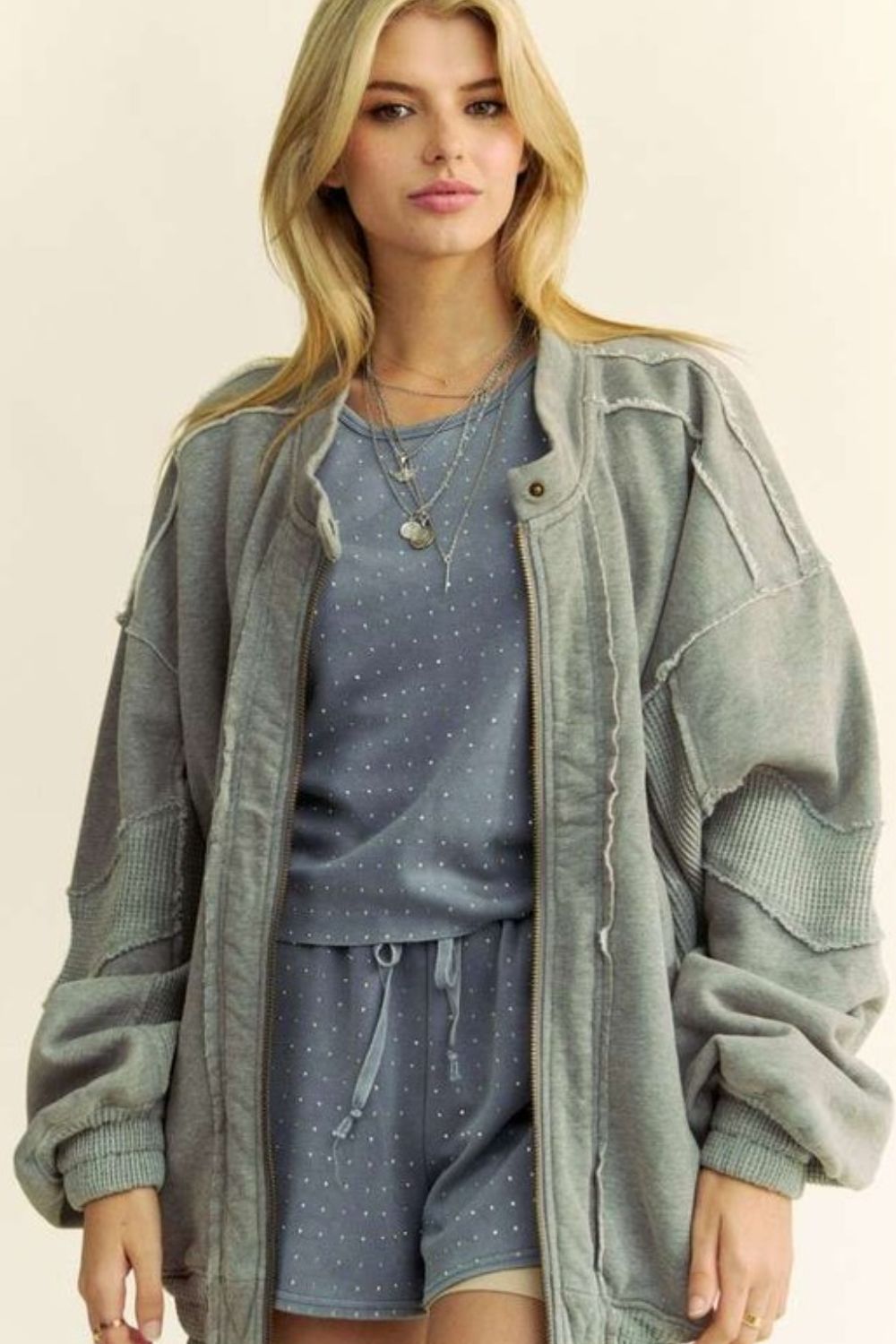 Davi & Dani Exposed Seam Zip Up Dropped Shoulder Jacket - Classique Collection