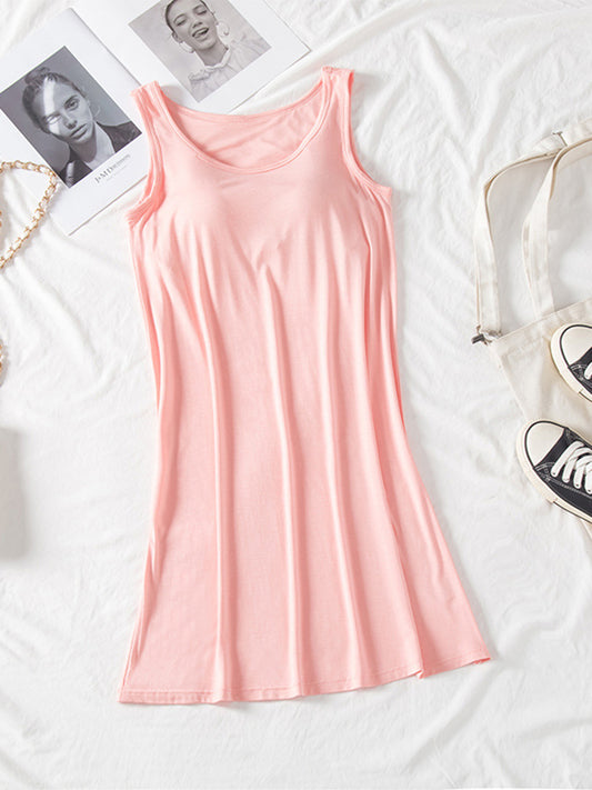 Round Neck Wide Strap Mini Tank Dress with Bra - Classique Collection