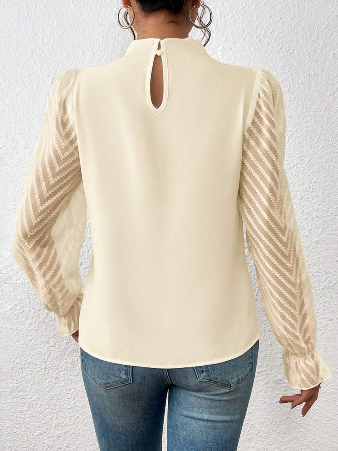 Mock Neck Flounce Sleeve Blouse - Classique Collection