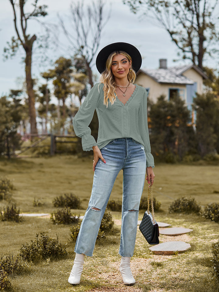 V-Neck Flounce Sleeve Blouse - Classique Collection