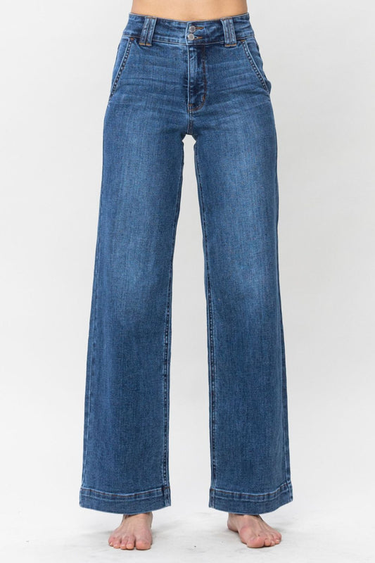 Judy Blue Full Size Double Button Wide Leg Jeans - Classique Collection