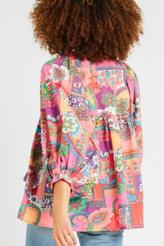 Printed Tie Neck Three-Quarter Sleeve Blouse - Classique Collection