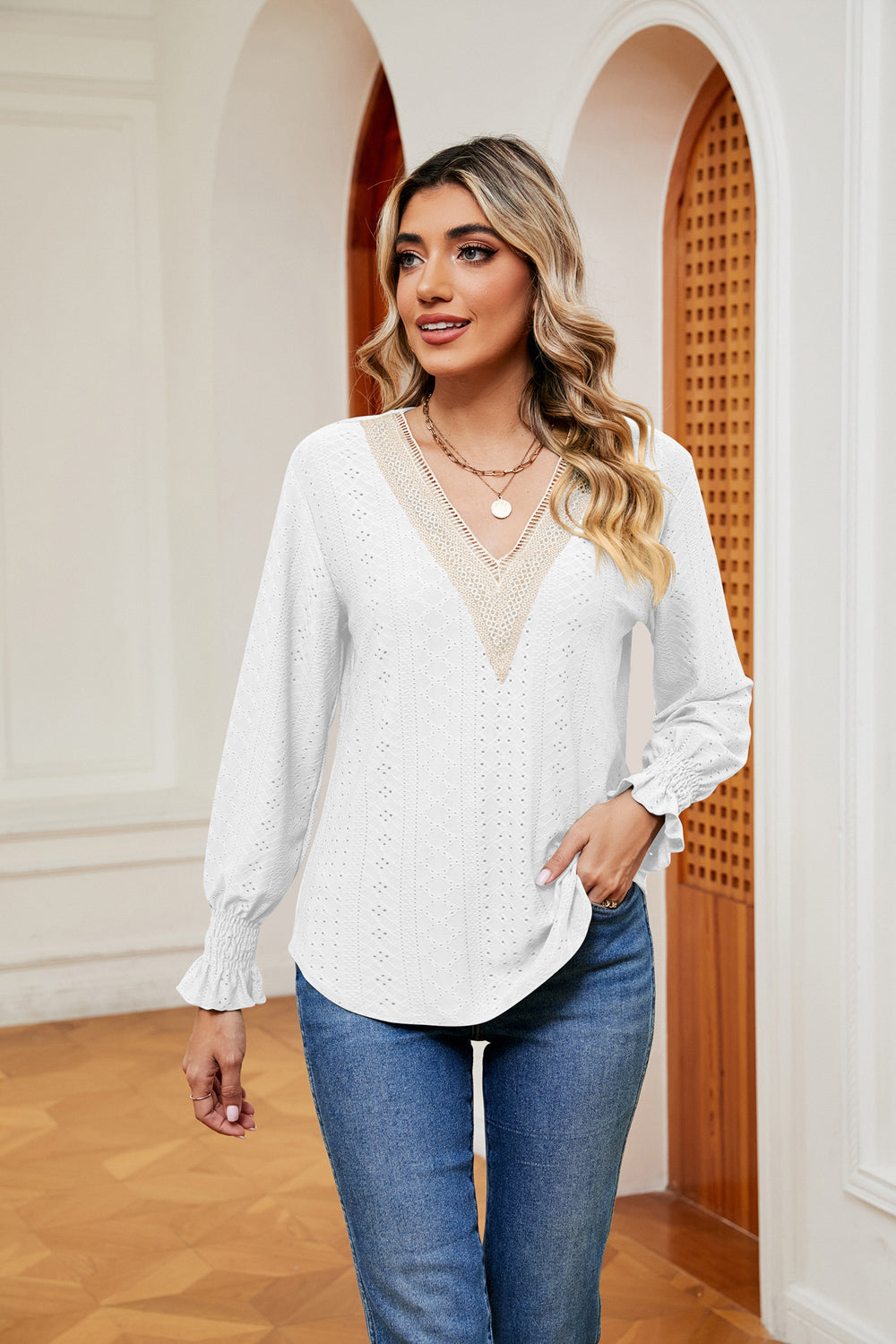 Contrast Flounce Sleeve Blouse - Classique Collection