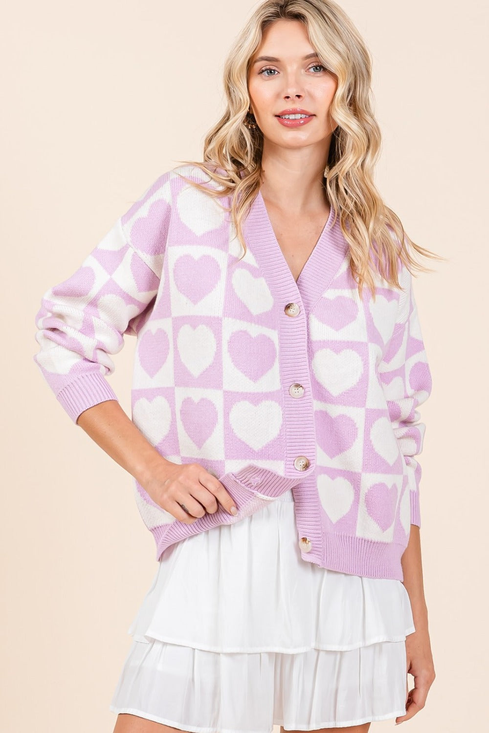 Mittoshop Checkered Heart Button Down Cardigan - ClassiQ