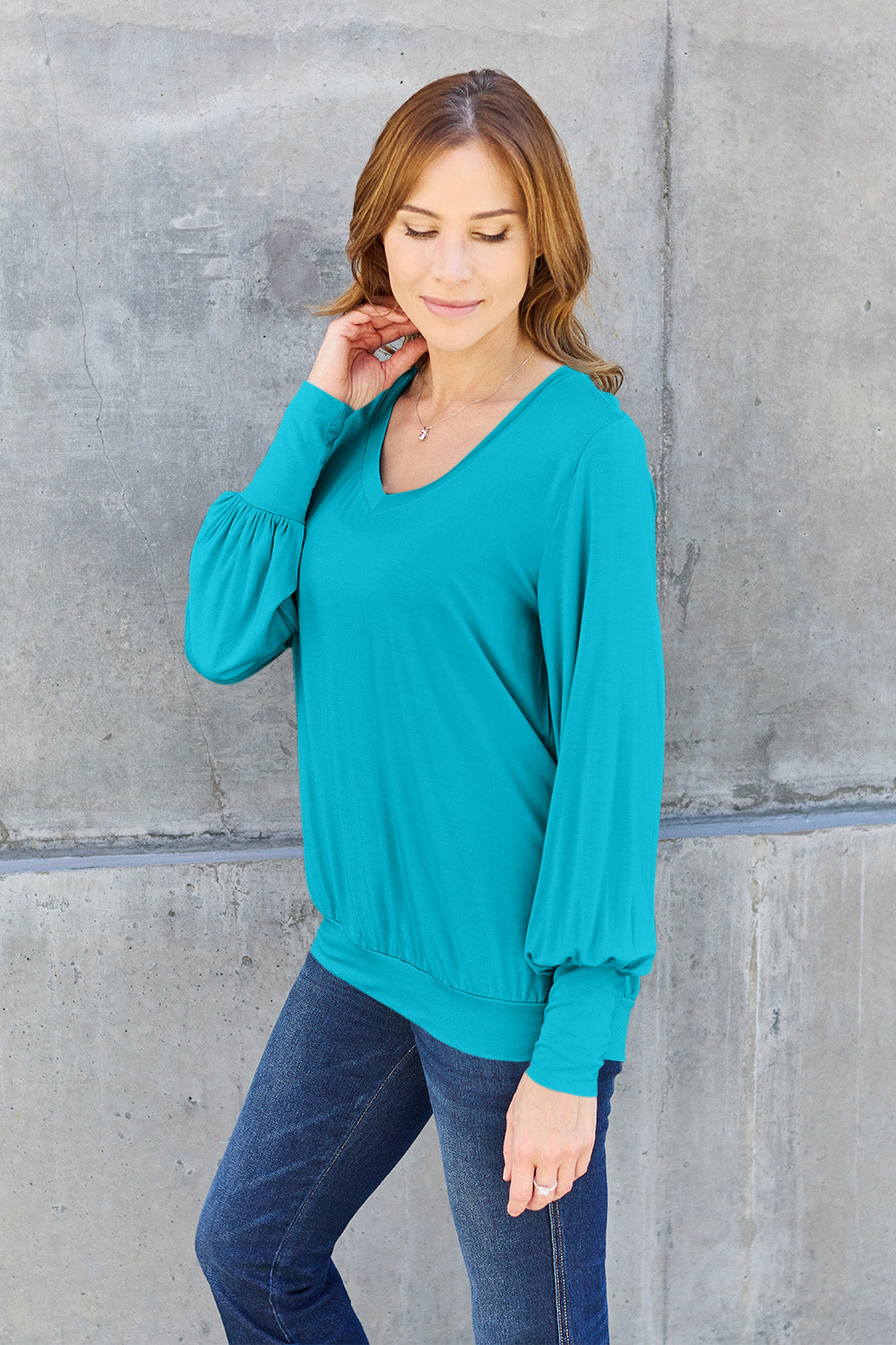 Basic Bae Full Size V-Neck Lantern Sleeve Top - Classique Collection