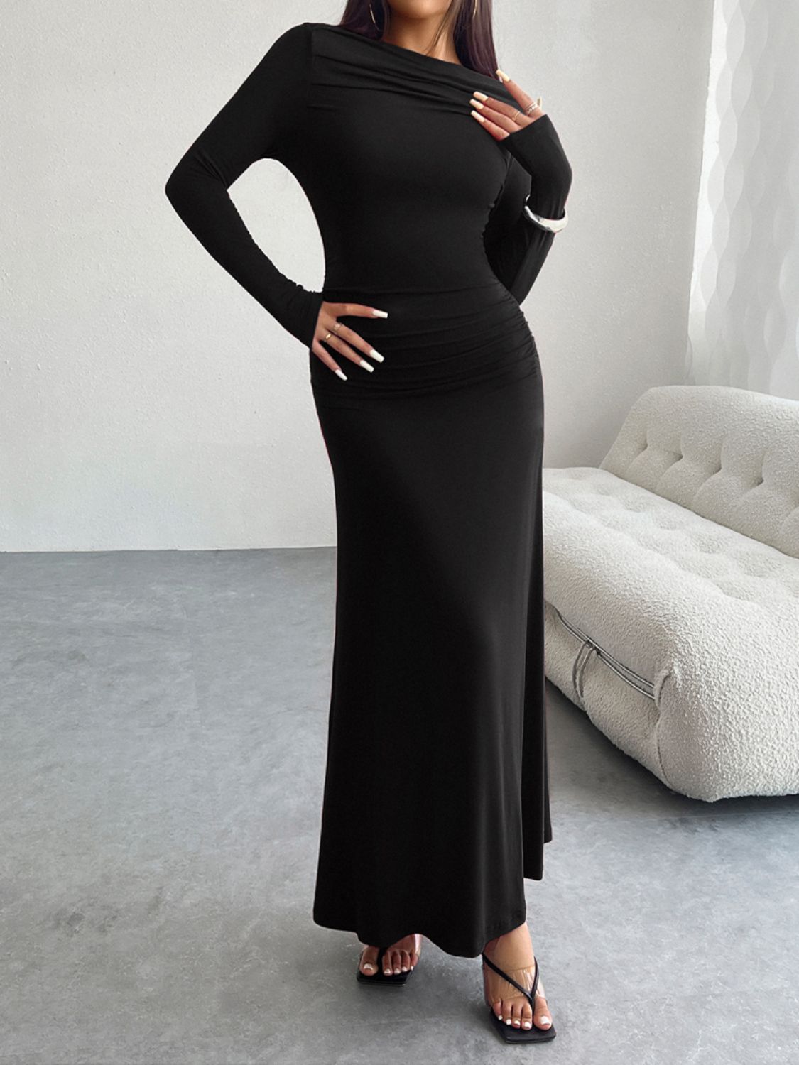 Devine Ruched Long Sleeve Maxi Dress - Classique Collection