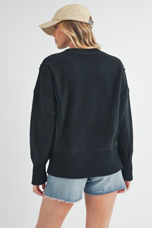 Aemi + Co Exposed Seam High - Low Round Neck Sherpa Top