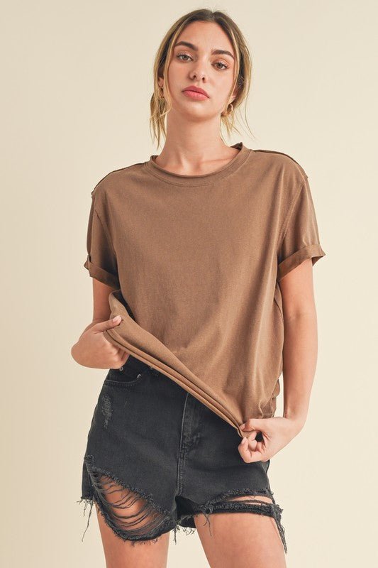 Aemi + Co Exposed Seam Round Neck Short Sleeve T-Shirt - ClassiQ