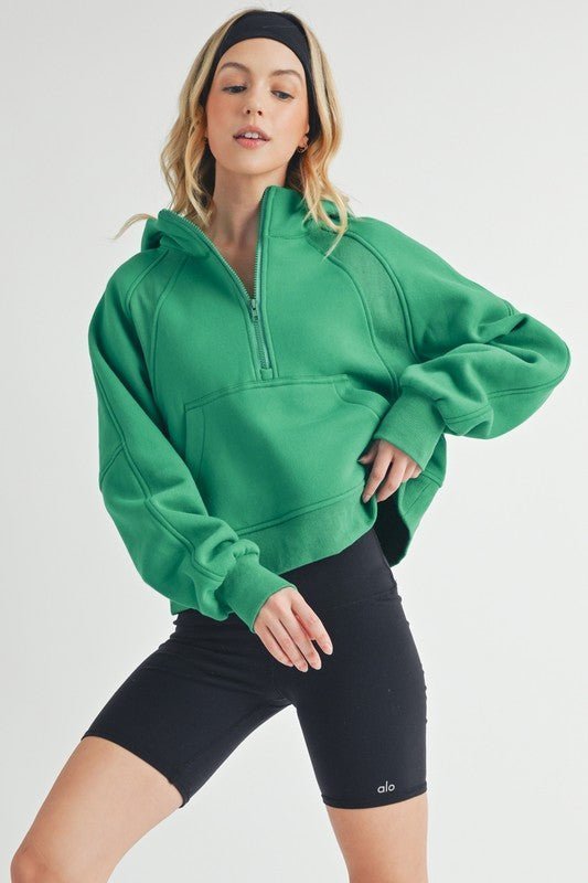 Aemi + Co Half Zip Raglan Sleeve Hoodie with Kangaroo Pocket