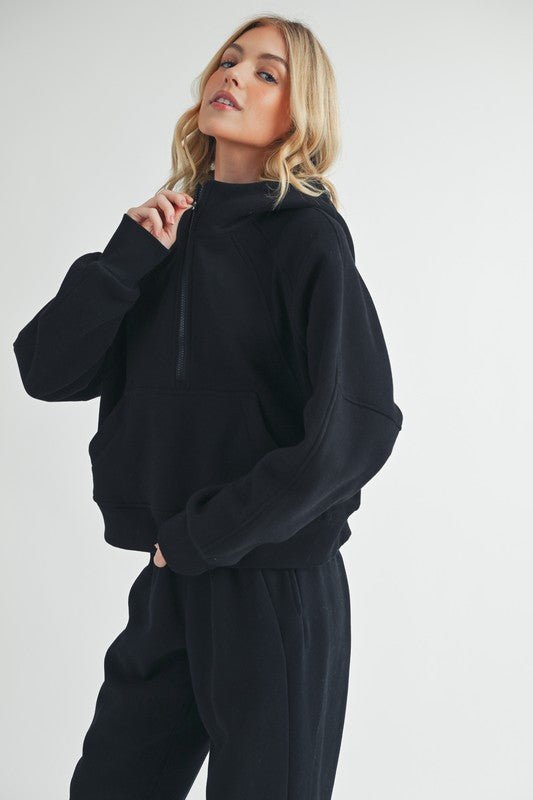 Aemi + Co Half Zip Raglan Sleeve Hoodie with Kangaroo PocketSweatshirts & Hoodies