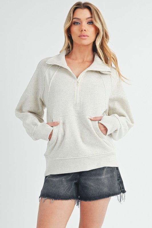 Aemi + Co Half Zip Raglan Sleeve Sweatshirt with Kangaroo Pocket