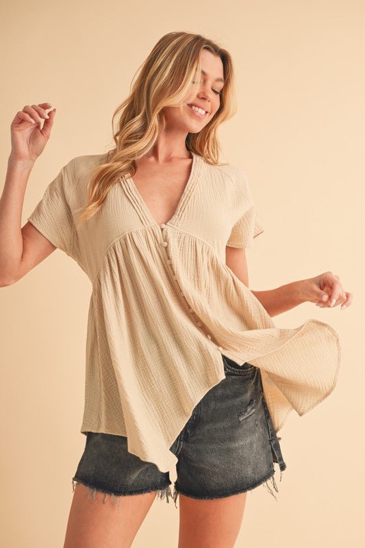 Aemi + Co Tuck Detail V - Neck Short Sleeve Blouse - Classique Collection