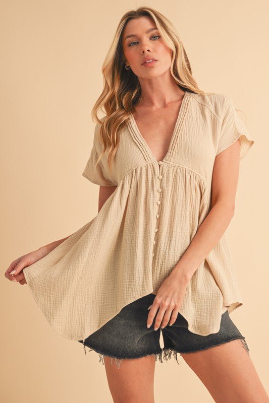 Aemi + Co Tuck Detail V - Neck Short Sleeve Blouse - Classique Collection